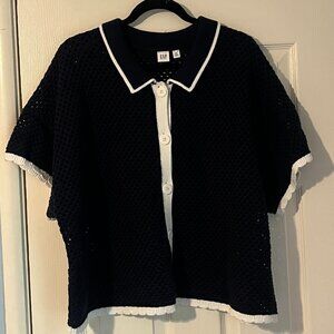 GAP Navy Blue Collared Crochet Cardigan